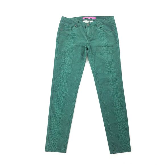 Tinseltown Pants - Tinseltown Denim Couture Skinny Leg Jeggings Size 9 Green Snakeskin Print Pants